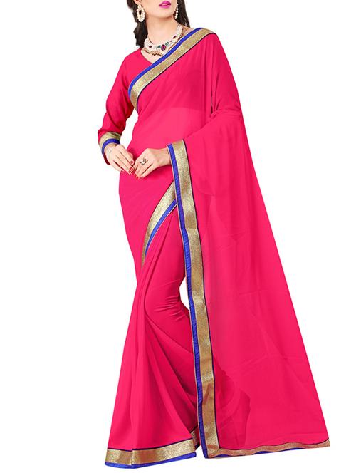 pink georgette bordered saree - 14466217 - Very Small Image - 1