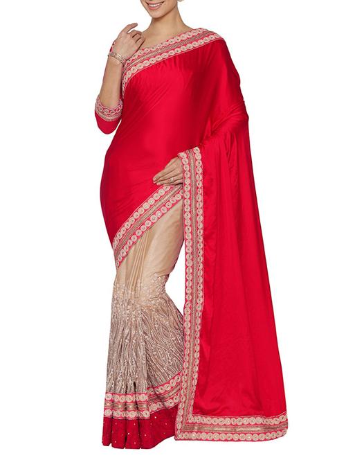 red georgette embroidered saree - 14466220 - Very Small Image - 1
