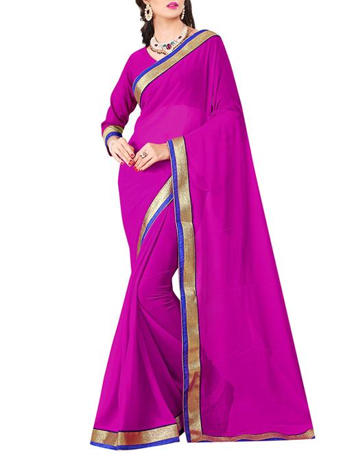 magenta georgette bordered saree with blouse - 14466225 - Very Small Image - 1