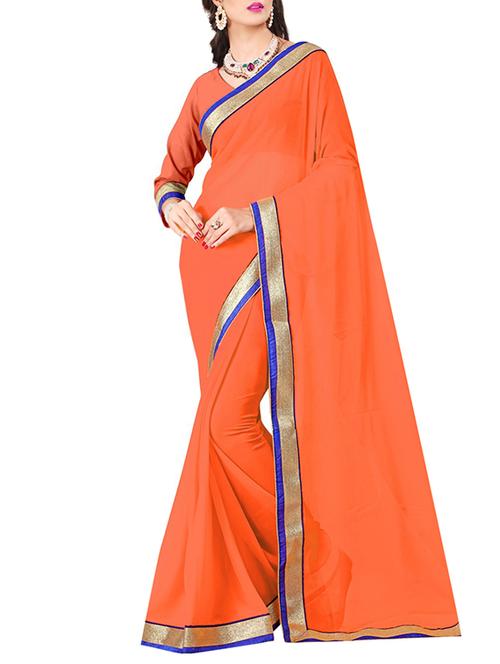 orange georgette bordered saree - 14466228 - Very Small Image - 1