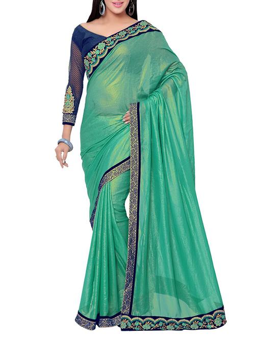 green georgette bordered saree - 14466249 - Very Small Image - 1