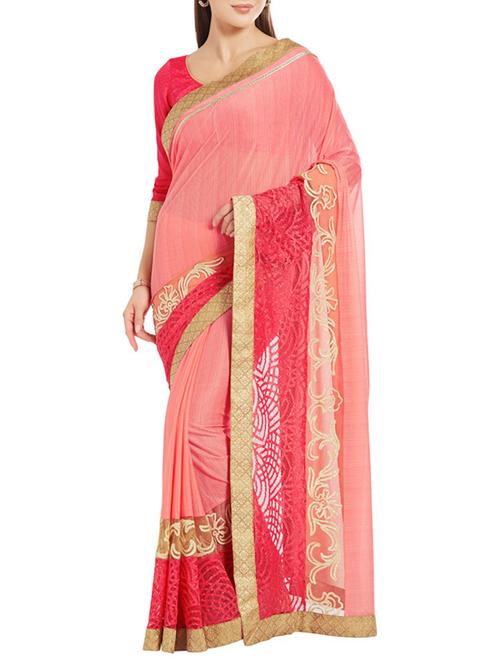 pink chiffon embroidered saree - 14466266 - Very Small Image - 1