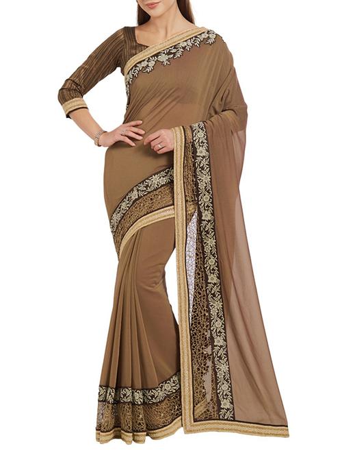 brown poly silk bordered saree - 14466272 - Very Small Image - 1