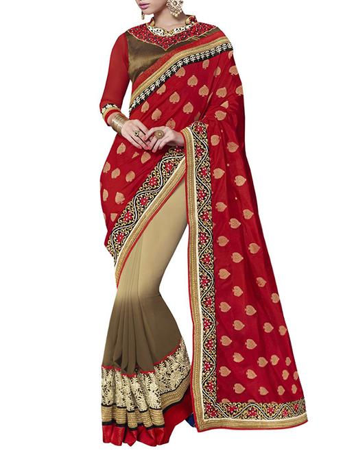red silk embroidered saree - 14466274 - Very Small Image - 1