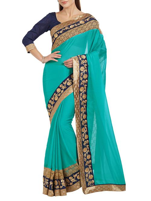 turquoise chiffon bordered saree - 14466275 - Very Small Image - 1