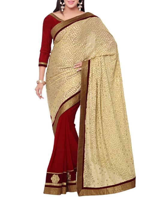beige poly silk half & half saree - 14466303 - Very Small Image - 1