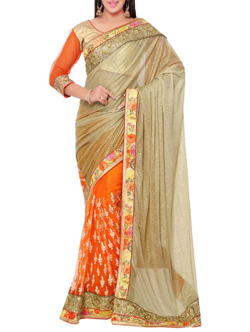 gold chiffon embroidered saree - 14466304 - Very Small Image - 1