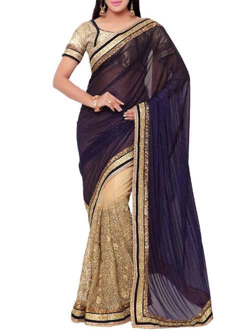 beige poly silk embroidered saree with blouse - 14466325 - Very Small Image - 1