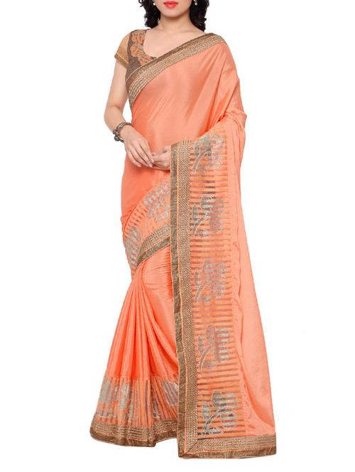 peach chiffon bordered saree - 14466329 - Very Small Image - 1