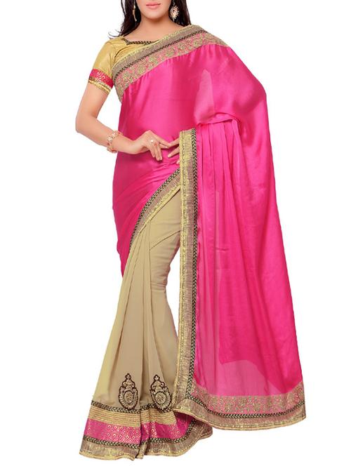 pink chiffon half & half saree - 14466330 - Very Small Image - 1
