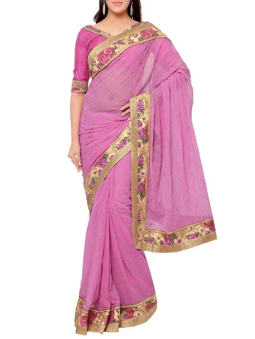 pink georgette bordered saree - 14466339 - Very Small Image - 1