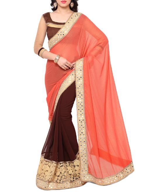 orange georgette half & half saree - 14466344 - Very Small Image - 1