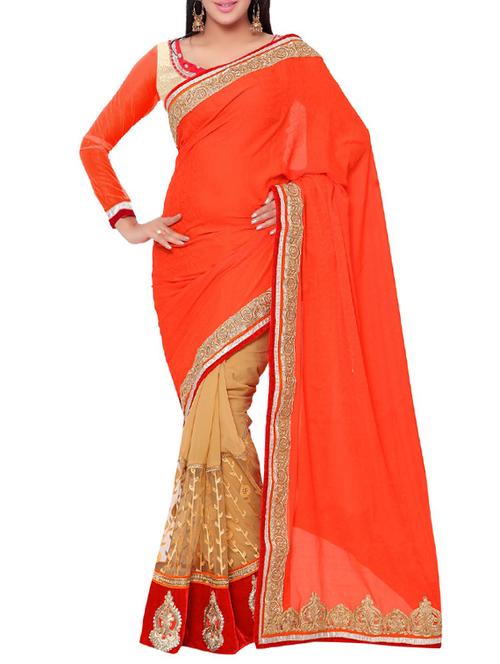 orange georgette embroidered saree - 14466346 - Very Small Image - 1