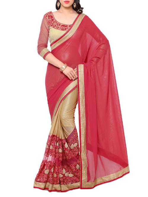 pink georgette embroidered saree - 14466347 - Very Small Image - 1