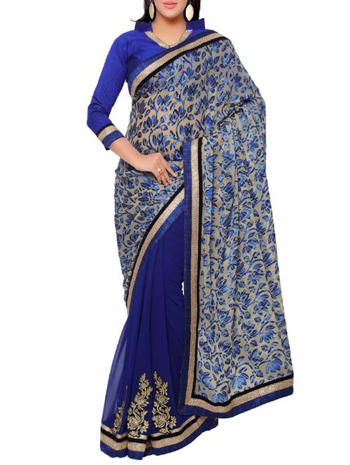 blue poly silk embroidered saree - 14466354 - Very Small Image - 1