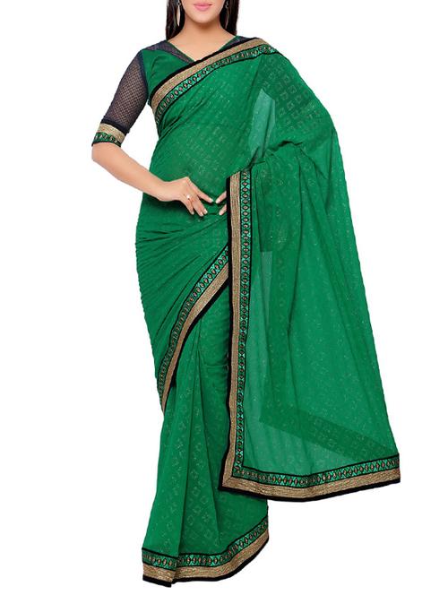 green georgette bordered saree - 14466378 - Very Small Image - 1