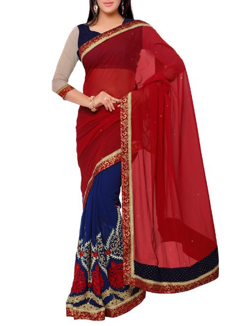 red half and half saree - 14466381 - Very Small Image - 1