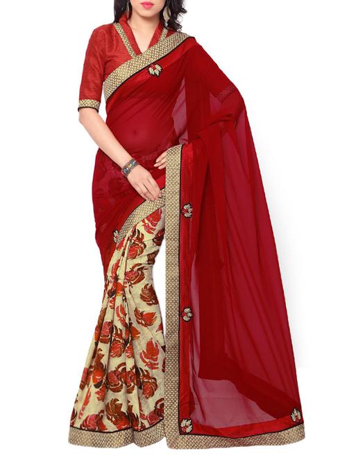red half and half saree - 14466382 - Very Small Image - 1
