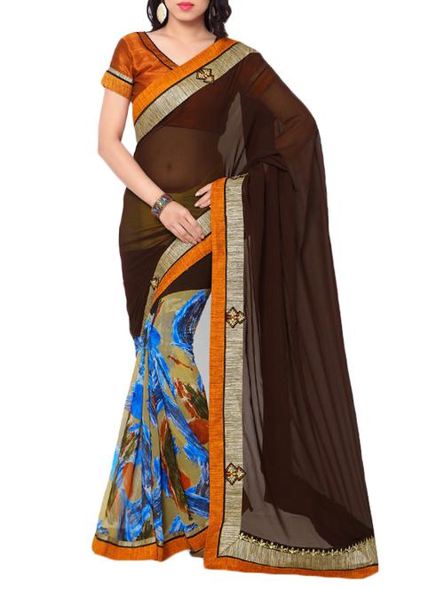 Brown half and half saree - 14466406 - Very Small Image - 1