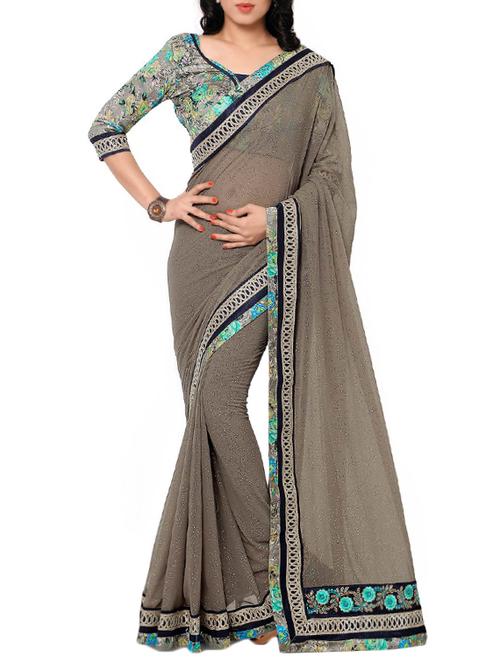 grey georgette embroidered saree - 14466423 - Very Small Image - 1