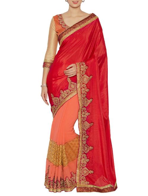 red half and half saree - 14466425 - Very Small Image - 1