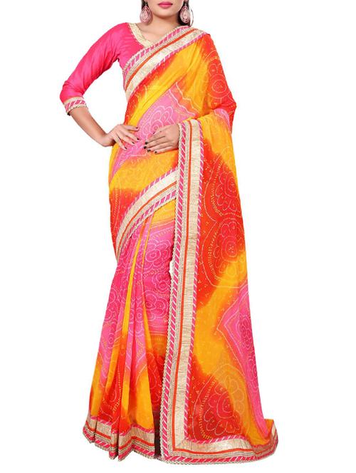 Multicolored bandhani saree - 14466451 - Very Small Image - 1