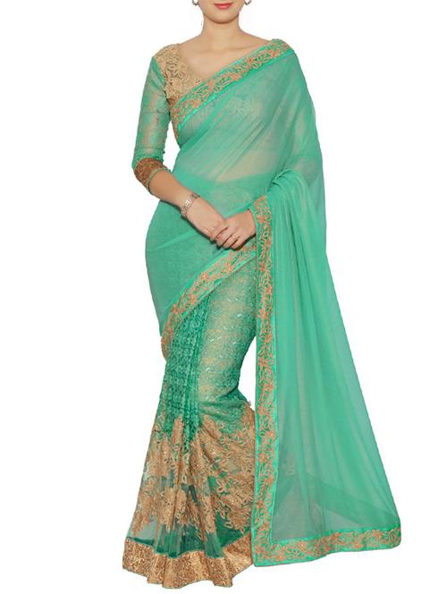 green silk embroidered saree - 14466458 - Very Small Image - 1