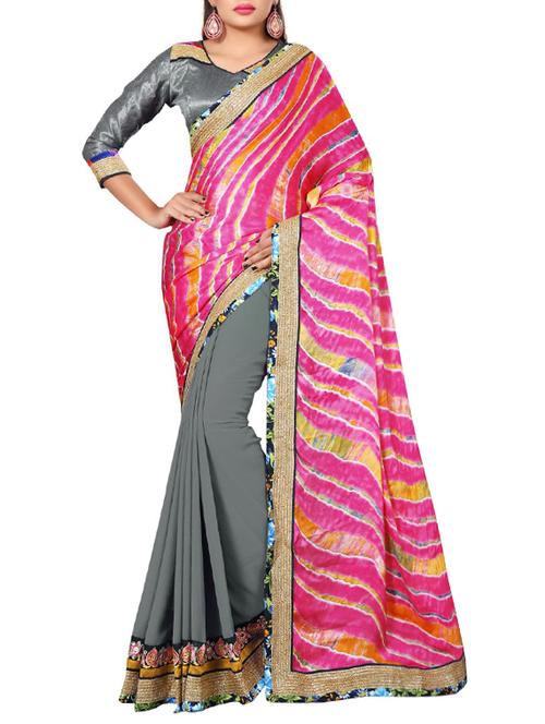Multicolored half and half saree - 14466460 - Very Small Image - 1