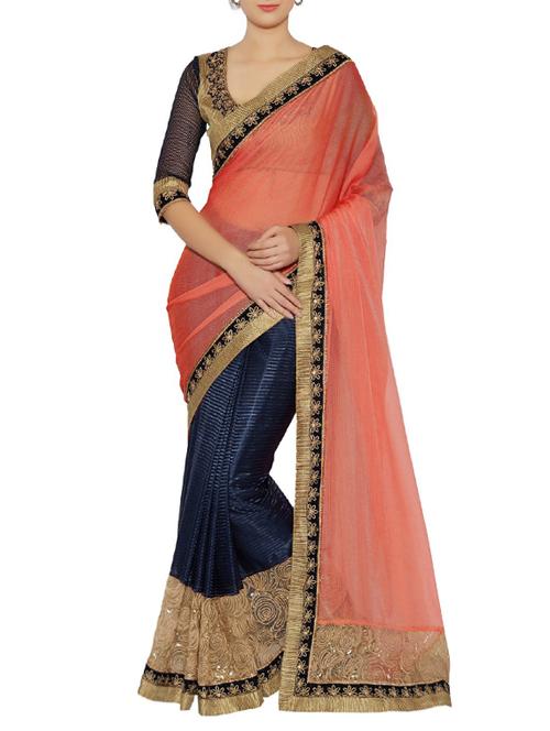 orange georgette embroidered saree - 14466464 - Very Small Image - 1