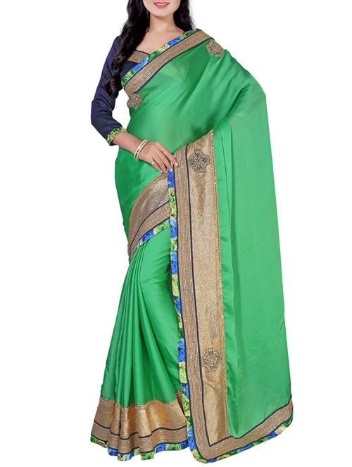 green georgette embroidered saree - 14466480 - Very Small Image - 1