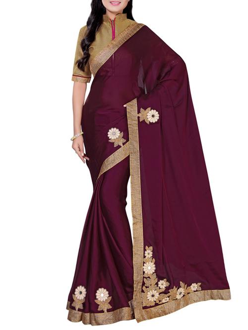 maroon georgette embroidered saree - 14466483 - Very Small Image - 1