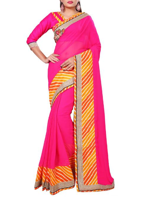 pink georgette embroidered saree - 14466484 - Very Small Image - 1