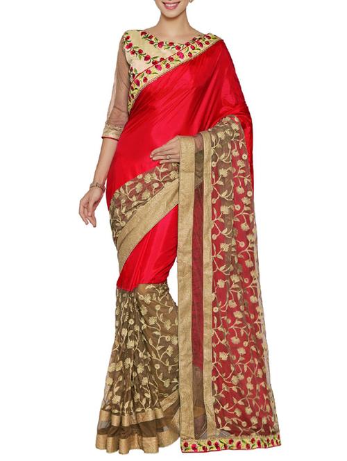 red silk embroidered saree - 14466494 - Very Small Image - 1