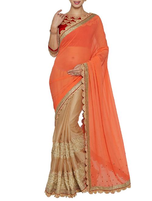 orange chiffon embroidered saree - 14466500 - Very Small Image - 1