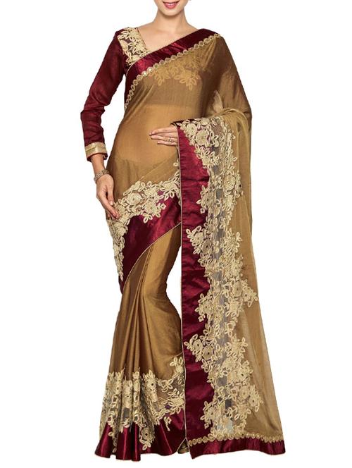 brown georgette embroidered saree - 14466509 - Very Small Image - 1