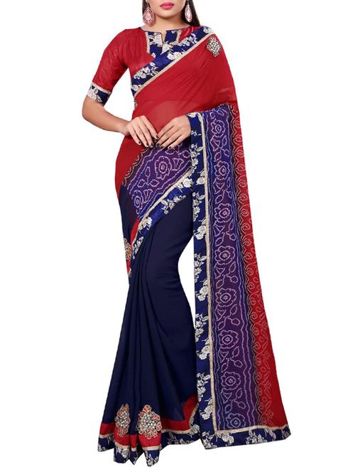 red georgette embroidered saree - 14466511 - Very Small Image - 1