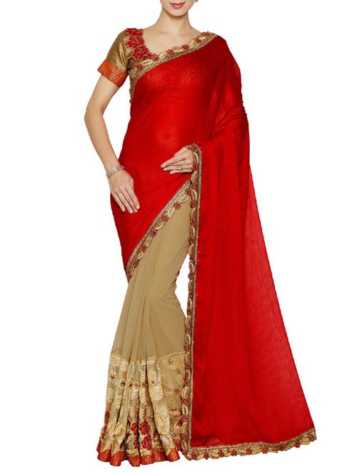 red chiffon embroidered saree - 14466521 - Very Small Image - 1