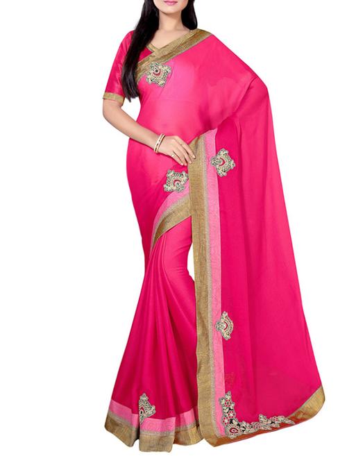 pink georgette embroidered saree - 14466528 - Very Small Image - 1