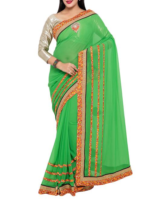 green georgette embroidered saree - 14466529 - Very Small Image - 1