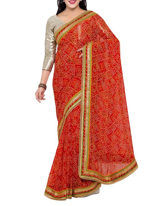 red georgette embroidered saree - 14466532 - Very Small Image - 1