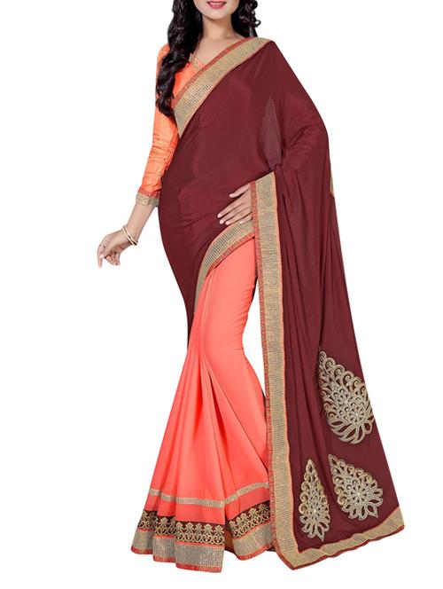 maroon georgette embroidered saree - 14466537 - Very Small Image - 1