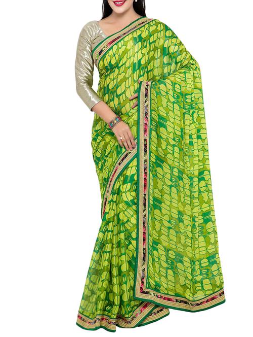 green chiffon printed saree - 14466559 - Very Small Image - 1