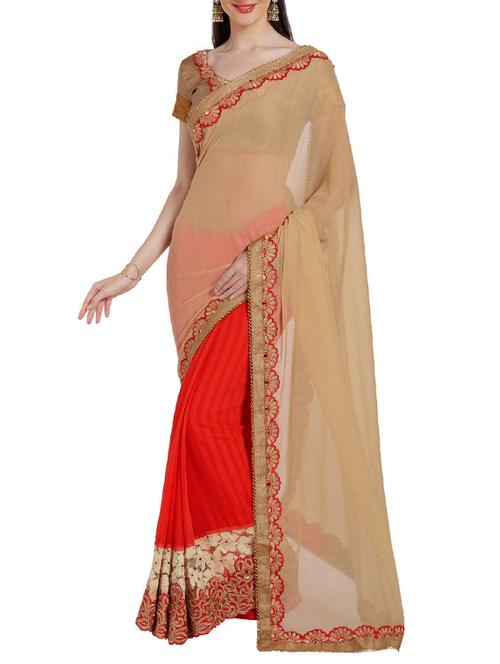 beige chiffon embroidered saree - 14466560 - Very Small Image - 1