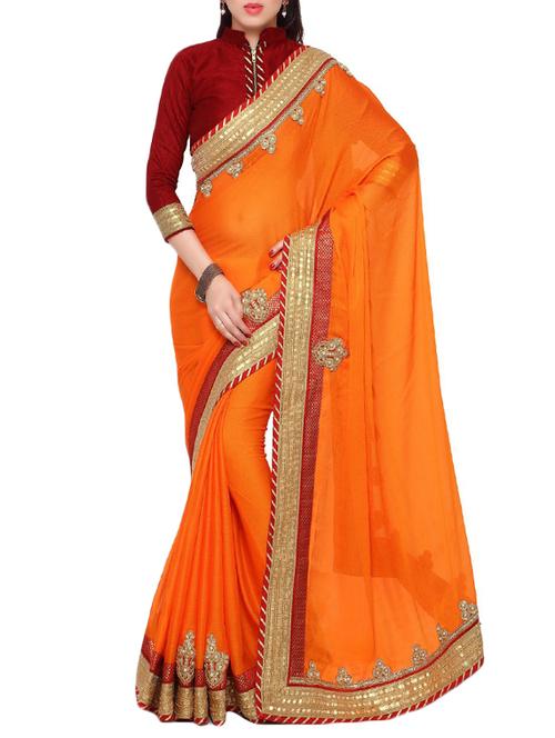 orange chiffon embroidered saree - 14466567 - Very Small Image - 1