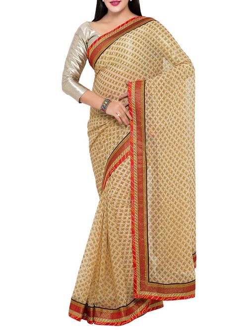 beige georgette printed saree - 14466568 - Very Small Image - 1