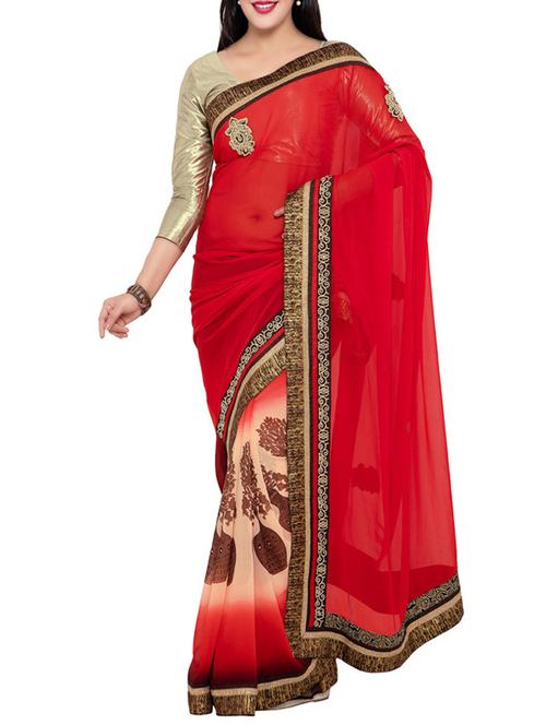 red georgette half & half saree - 14466571 - Very Small Image - 1
