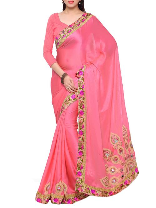 pink chiffon embroidered saree - 14466579 - Very Small Image - 1