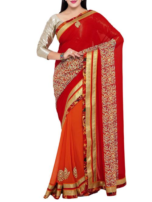 red georgette embroidered saree - 14466601 - Very Small Image - 1