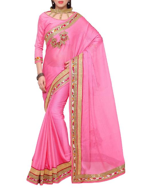 pink chiffon embroidered saree - 14466612 - Very Small Image - 1