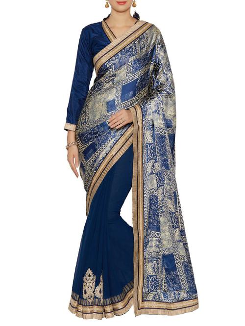 blue georgette embroidered saree - 14466613 - Very Small Image - 1